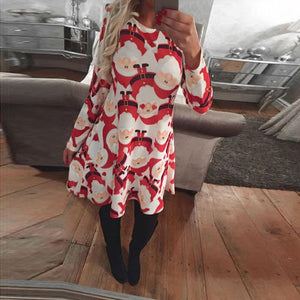 Autumn Winter Christmas Dress New Year Festival Family Party Dress Women Snowflake Print  Long Sleeve Vestidos Plus Size S-5xl