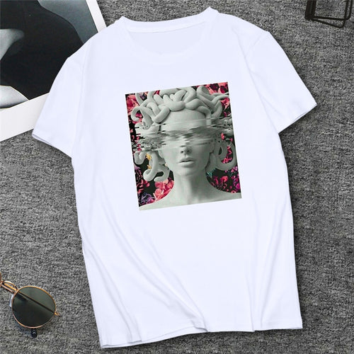 David Michelangelo Statue Print T-shirts Summer New Fashion Carving Faith Art Tops Casual Harajuku Women's Tshirt