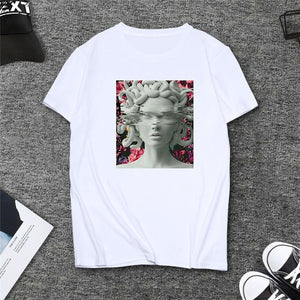 David Michelangelo Statue Print T-shirts Summer New Fashion Carving Faith Art Tops Casual Harajuku Women's Tshirt