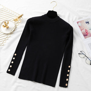 retro round neck pullover long sleeve sweater women High Elastic Solid 2019 Fall Winte short Slim bottoming thin sweater Female