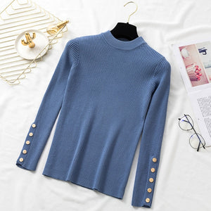 retro round neck pullover long sleeve sweater women High Elastic Solid 2019 Fall Winte short Slim bottoming thin sweater Female