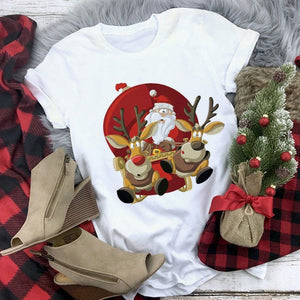 New kawaii reindeer t shirt women fashion Christmas Harajuku Short Sleeve t-shirt White Suitable all seasons Tshirt Tops clothes