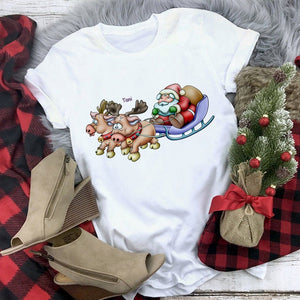 New kawaii reindeer t shirt women fashion Christmas Harajuku Short Sleeve t-shirt White Suitable all seasons Tshirt Tops clothes