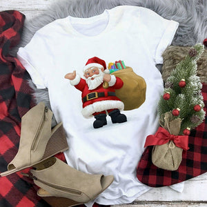 New kawaii reindeer t shirt women fashion Christmas Harajuku Short Sleeve t-shirt White Suitable all seasons Tshirt Tops clothes