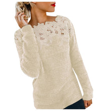 Load image into Gallery viewer, Elegant Women Lace Sweaters Flower Appliques Knitted Pullovers Female Long Sleeve Winter Jumper Slim Casual Tops Warm Knitwear