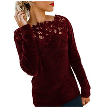 Load image into Gallery viewer, Elegant Women Lace Sweaters Flower Appliques Knitted Pullovers Female Long Sleeve Winter Jumper Slim Casual Tops Warm Knitwear