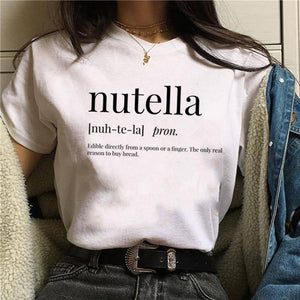 Nutella Kawaii Print T Shirt Women 90s Harajuku Ullzang Fashion T-shirt Graphic Cute Cartoon Tshirt Korean Style Top Tees Female