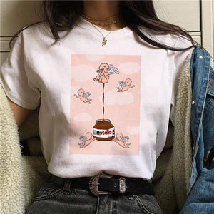 Nutella Kawaii Print T Shirt Women 90s Harajuku Ullzang Fashion T-shirt Graphic Cute Cartoon Tshirt Korean Style Top Tees Female