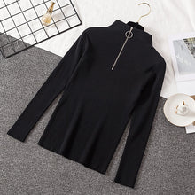 Load image into Gallery viewer, 2019 Autumn Winter Women Knitted Sweaters Pullovers Turtleneck Long Sleeve Solid Color Slim Elastic Zipper Female Sweater Top