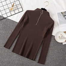 Load image into Gallery viewer, 2019 Autumn Winter Women Knitted Sweaters Pullovers Turtleneck Long Sleeve Solid Color Slim Elastic Zipper Female Sweater Top