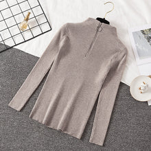 Load image into Gallery viewer, 2019 Autumn Winter Women Knitted Sweaters Pullovers Turtleneck Long Sleeve Solid Color Slim Elastic Zipper Female Sweater Top