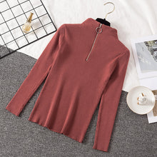 Load image into Gallery viewer, 2019 Autumn Winter Women Knitted Sweaters Pullovers Turtleneck Long Sleeve Solid Color Slim Elastic Zipper Female Sweater Top