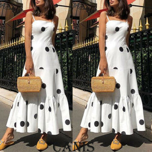 2019 New Hot Summer Fashion Latest Women's Boho Dot High Waist  Summer Party Evening Beach Sleeveless Long Dress Maxi Sundress